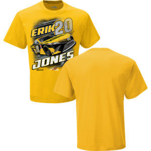 Erik Jones 2020 Checkered Flag Sports #20 DeWalt Camber Tee featuring bold graphics and vibrant colors displayed on product page