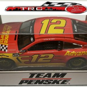 Ryan Blaney 2021 Lionel #12 Advance Auto Parts Ford Mustang 1/64 diecast model car on display shelf
