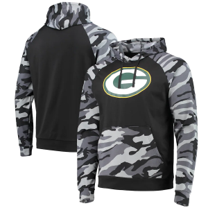 Green Bay Packers NFL Camo Raglan Pullover Hoodie Black