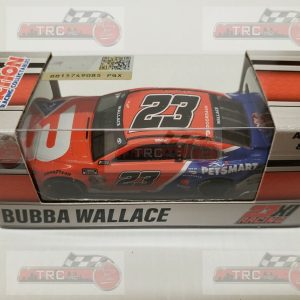 Bubba Wallace 2021 Lionel #23 Petsmart Toyota Camry 1/64 diecast model car on display shelf background