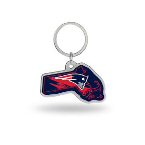 New England Patriots Metal Massachusetts State Shaped Keychain