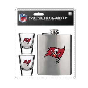 Tampa Bay Buccaneers NFL 6oz Metal Flask and 2-2oz Shot Glass Set