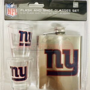 New York Giants NFL 6oz Metal Flask and 2-2oz Shot Glass Set