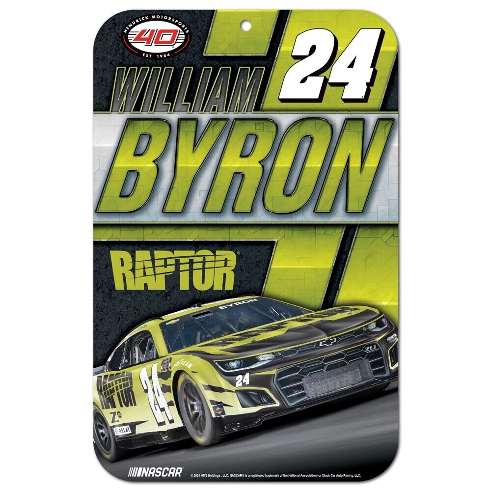 William Byron Plastic Sign, 2024 Wincraft #24 Raptor/HMS 40th 11x17