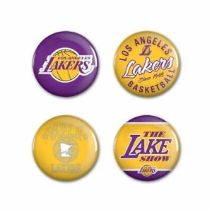 Los Angeles Lakers Wincraft NBA Button Pins 4 Pack 1-1/4" Round