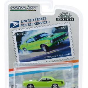 Greenlight Collectables 30069 1/64 USPS on the Move Muscle Cars 1970 Green Plymouth Hemi Cuda Diecast.