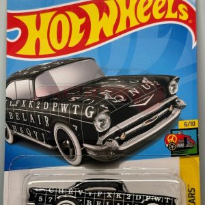 Hot Wheels 2024 '57 Chevy 121/250 HW Art Cars 6/10, detailed collectible model on display