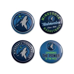 Minnesota Timberwolves Wincraft NBA Button Pins 4 Pack 1-1/4" Round