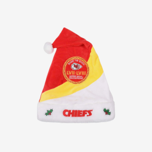 Kansas City Chiefs NFL Forever Collectibles Super Bowl LVII-LVIII Back-to-Back Champions Holiday Santa Hat. One Size Fits Most.