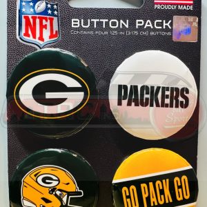 Green Bay Packers Button Pins 4 Pack 1-1/4" Round