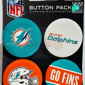 Miami Dolphins Button Pins 4 Pack 1-1/4" Round