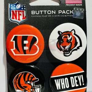 Cincinnati Bengals Button Pins 4 Pack 1-1/4" Round