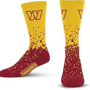 Washington Commanders NFL Spray Zone Socks - Large, crew length, breathable arch support, fits men's shoe size 10-13, machine washable