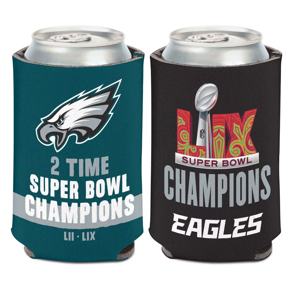 Philadelphia Eagles NFL 2X Super Bowl LIX Champions 12oz Can Coolie