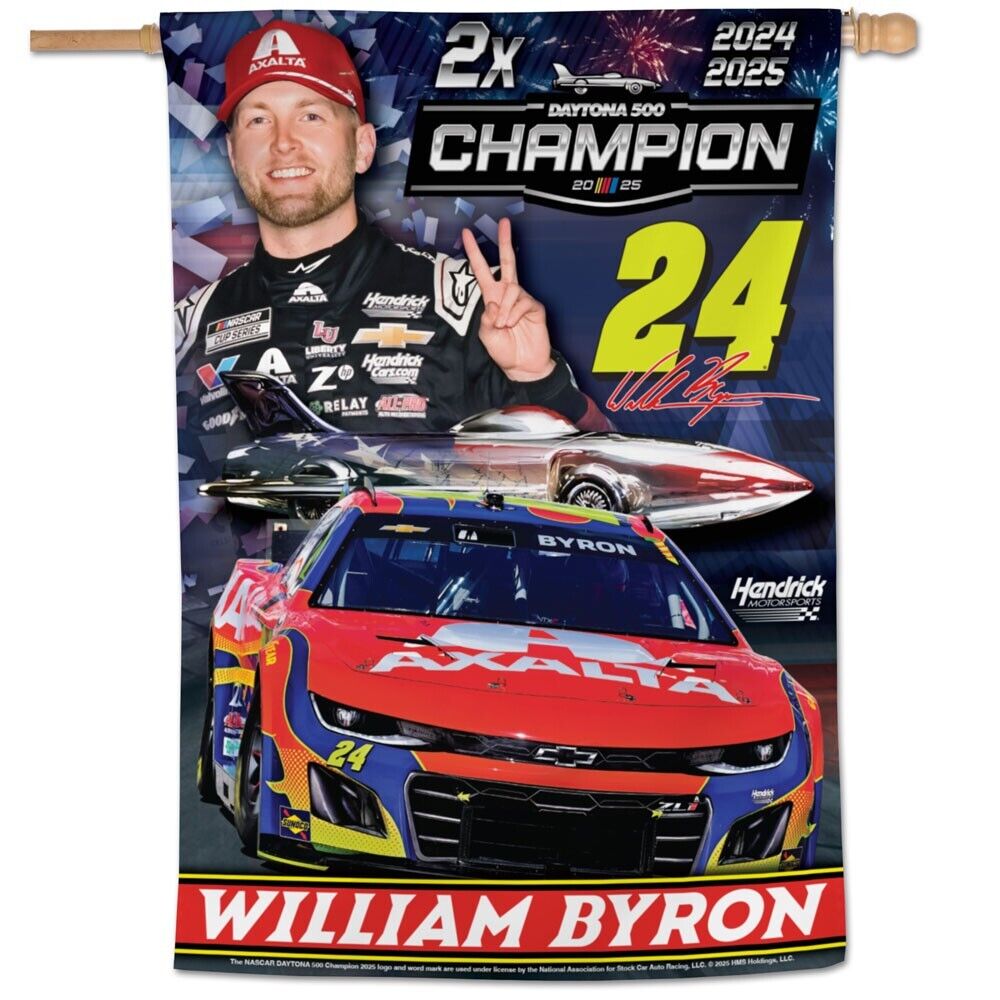 William Byron 2025 Wincraft #24 Axalta Daytona 500 Winner 28x40 Vertical Flag