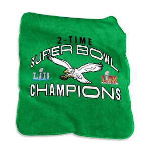 Philadelphia Eagles 50x60 Kelly Green Silk Touch Throw Blanket featuring Super Bowl LIX Champions logo