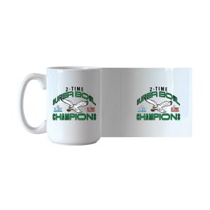 Philadelphia Eagles 2024 Logo Brands Kelly Green Retro Super Bowl LIX Champions 15oz Mug with black inner and handle