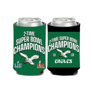 Philadelphia Eagles NFL RETRO Kelly Green 2X SB LIX Champions 12oz Can Coolie - Officially Licensed neoprene can cooler with full-color print, ideal for showing team spirit.