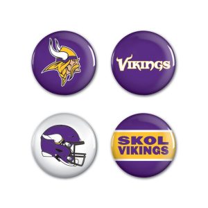 Minnesota Vikings Wincraft NFL Button Pins 4 Pack 1-1/4" Round