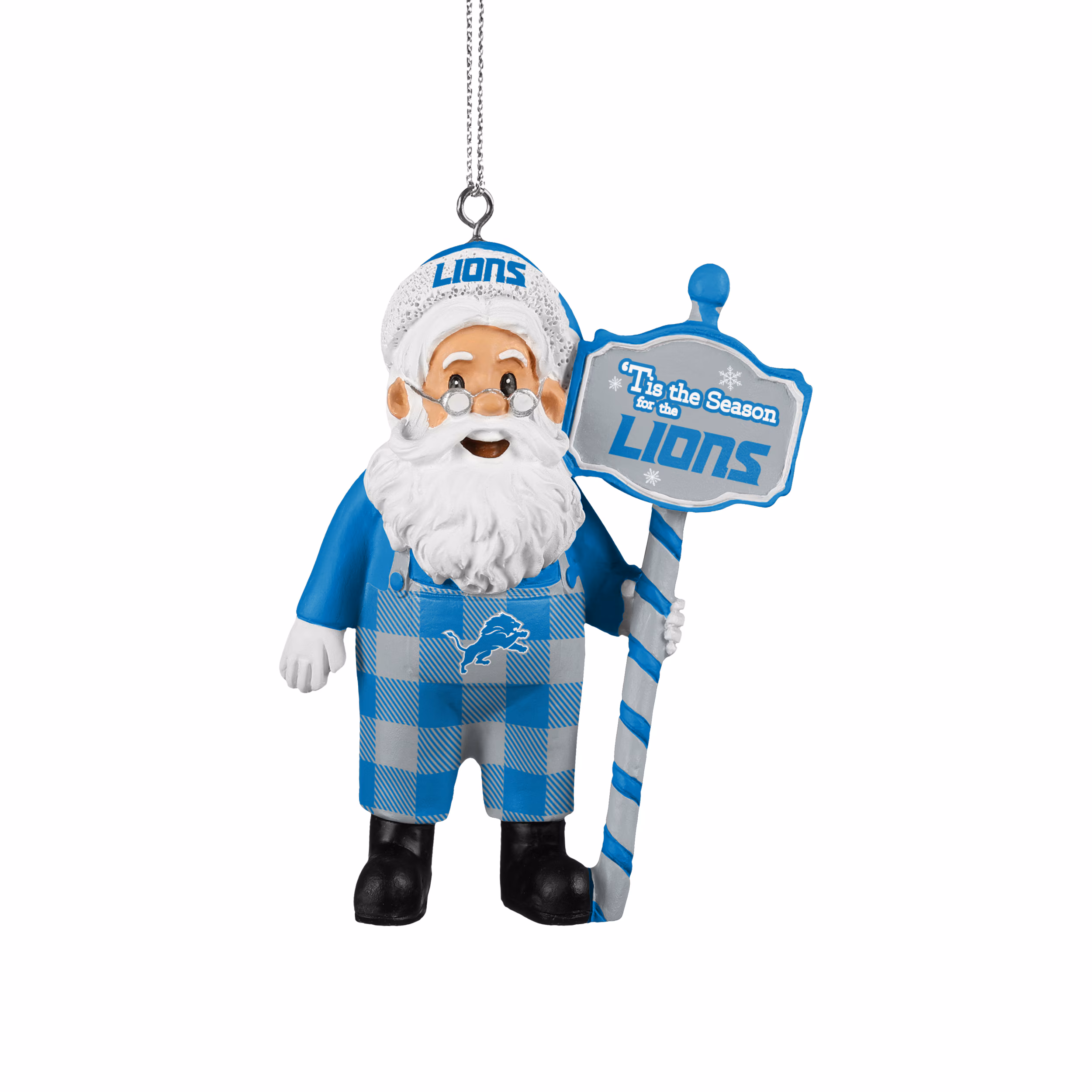Detroit Lions NFL Santa in Overalls Team Ornament