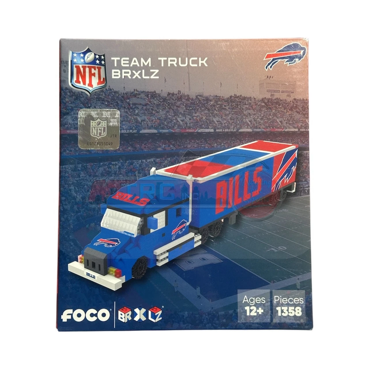 Buffalo Bills FOCO NFL BRXLZ Truck team-colored building set with detachable trailer and logo decals on product page