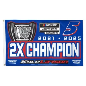 Kyle Larson 2025 Wincraft #5 Hendrickcars.com 2X NASCAR Champion 3x5 Deluxe Flag