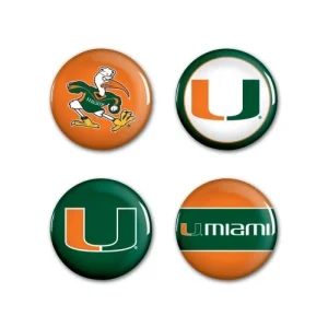 Miami(FL) Hurricanes Wincraft NCAA Button Pins 4 Pack 1-1/4" Round