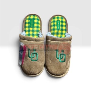 Oregon Ducks NCAA Men's Flannel Lined Brown Suede Slide on Slipper